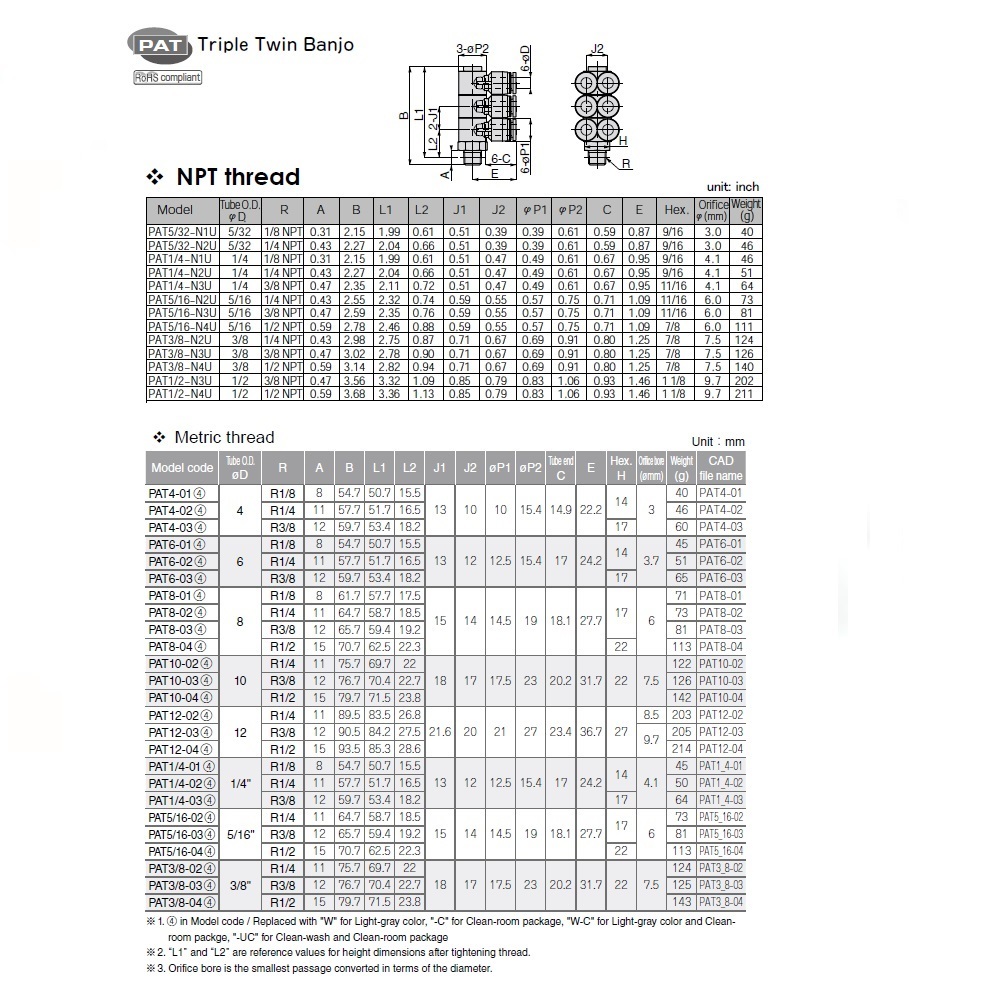 PAT8-01 PISCO PLASTIC PUSH-IN FITTING<BR>8MM TUBE X 1/8" BSPT MALE TRIPLE BRANCH UNIVERSAL ELBOW