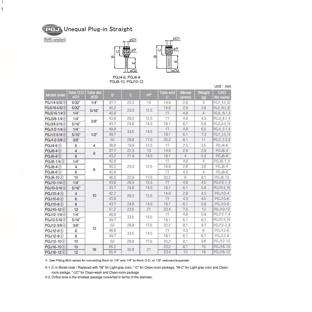 PGJ3/8-1/4 PISCO PLASTIC PUSH-IN FITTING<BR>1/4" TUBE X 3/8" PLUG-IN REDUCER