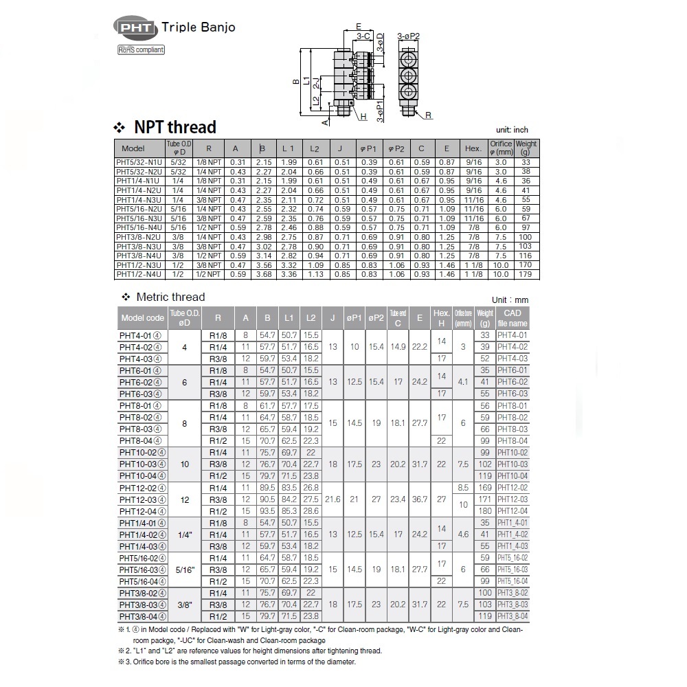 PHT1/2-N4U PISCO PLASTIC PUSH-IN FITTING<BR>1/2" TUBE X 1/2" NPT MALE TRIPLE UNIVERSAL ELBOW