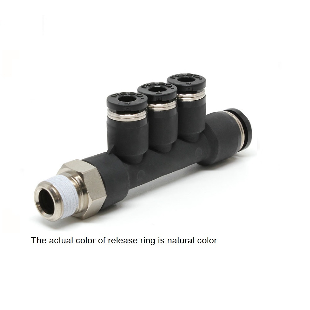 PKD5/16-5/32-N2U PISCO PLASTIC MANIFOLD PUSH-IN FITTING<BR>1/4" NPT MALE X 5/16" TUBE X 5/32" TUBE(3) TRIPLE BRANCH TEE