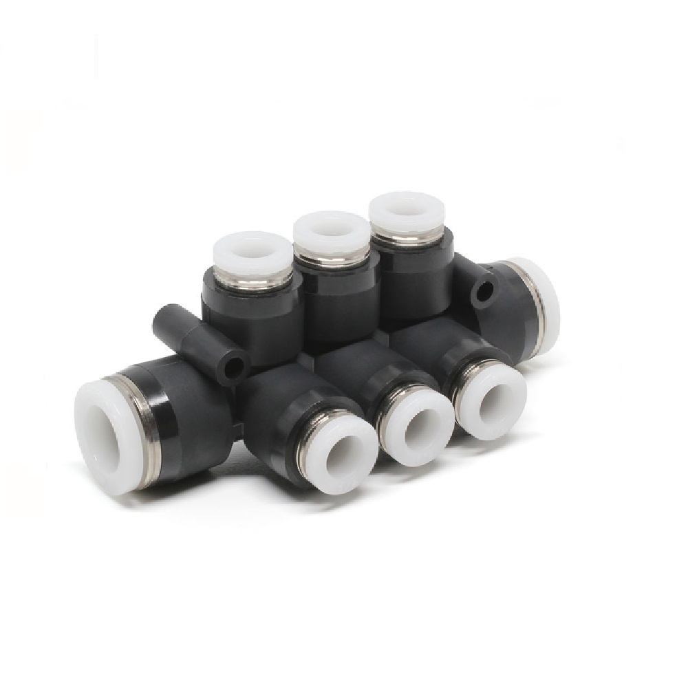 PKVG8-4 PISCO PLASTIC MANIFOLD PUSH-IN FITTING<BR>8MM TUBE(2) X 4MM TUBE(6) DBL TRIPLE UNION BRANCH