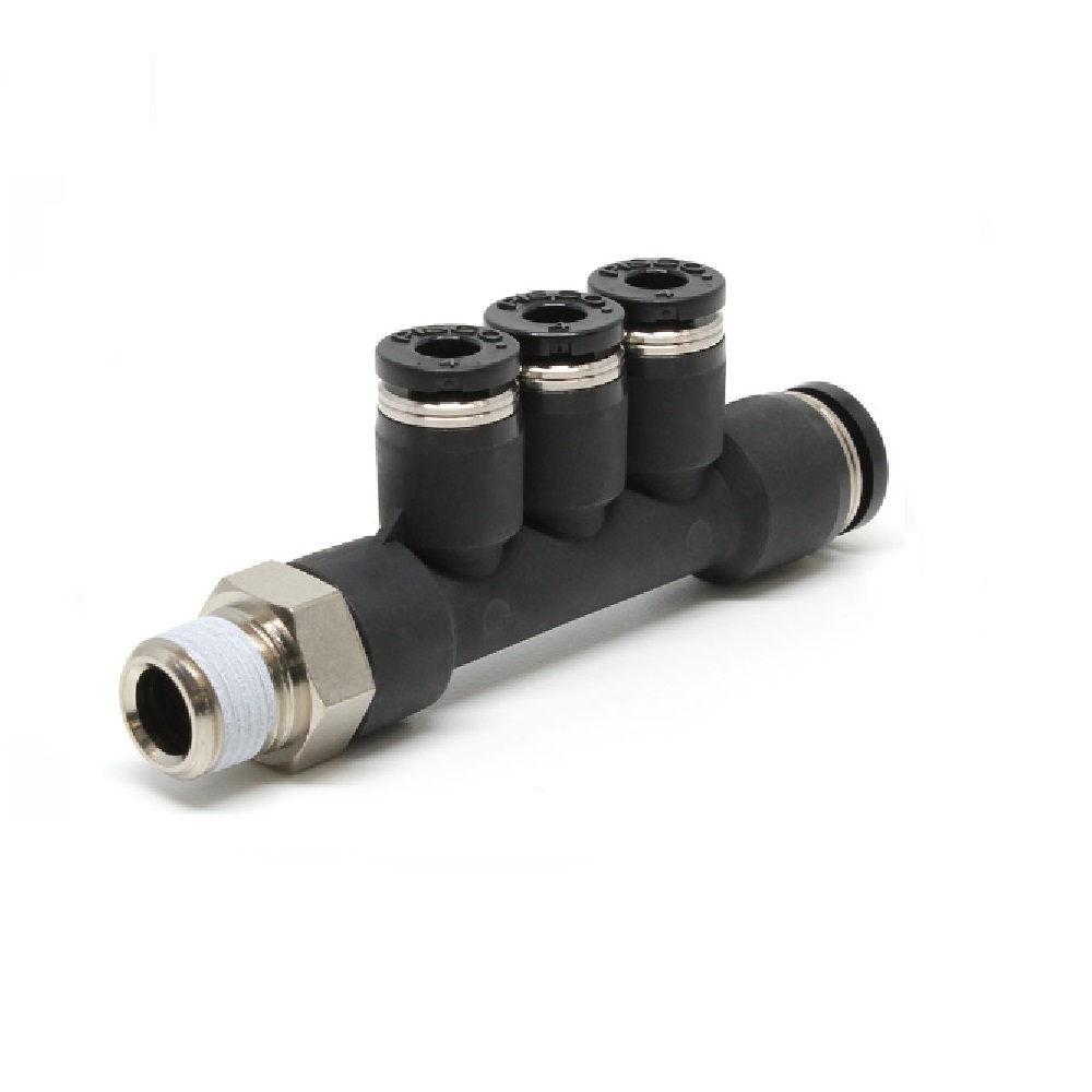 PKD6-4-01 PISCO PLASTIC MANIFOLD PUSH-IN FITTING<BR>1/8" BSPT MALE X 6MM TUBE X 4MM TUBE(3) TRIPLE BRANCH TEE