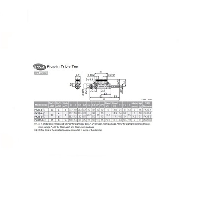 PKJ8-4 PISCO PLASTIC MANIFOLD PUSH-IN FITTING<BR>8MM PLUG-IN X 8MM TUBE X 4MM(3) TUBE TRIPLE TEE