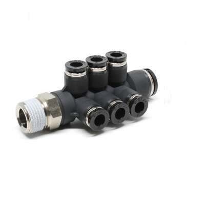 PKVD8-6-03 PISCO PLASTIC MANIFOLD PUSH-IN FITTING<BR>3/8" BSPT MALE X 8MM TUBE X 6MM TUBE(6) TRIPLE BRANCH