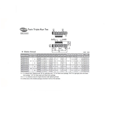 PKVD8-6-02 PISCO PLASTIC MANIFOLD PUSH-IN FITTING<BR>1/4" BSPT MALE X 8MM TUBE X 6MM TUBE(6) TRIPLE BRANCH