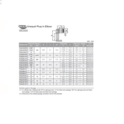 PLGJ1/4-5/32 PISCO PLASTIC PUSH-IN FITTING<BR>1/4" TUBE X 5/32" PLUG-IN REDUCING ELBOW