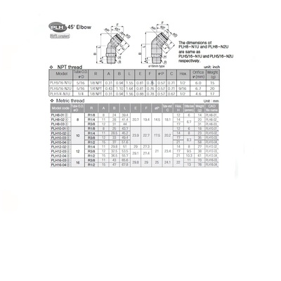 PLH1/4-N1U PISCO PLASTIC PUSH-IN FITTING<BR>1/4" TUBE X 1/8" NPT MALE 45DEG ELBOW