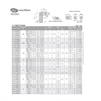 PLL6-M6M PISCO MINI PLASTIC PUSH-IN FITTING<BR>6MM TUBE X M6 MALE EXT ELBOW