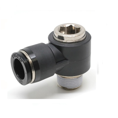 POL8-02 PISCO PLASTIC PUSH-IN FITTING<BR>8MM TUBE X 1/4" BSPT MALE UNIVERSAL ELBOW (INNER HEX)