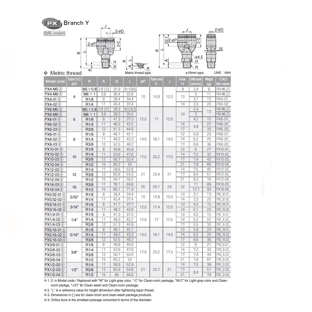 PX8-03 PISCO PLASTIC PUSH-IN FITTING<BR>8MM TUBE X 3/8" BSPT MALE BRANCH "Y"
