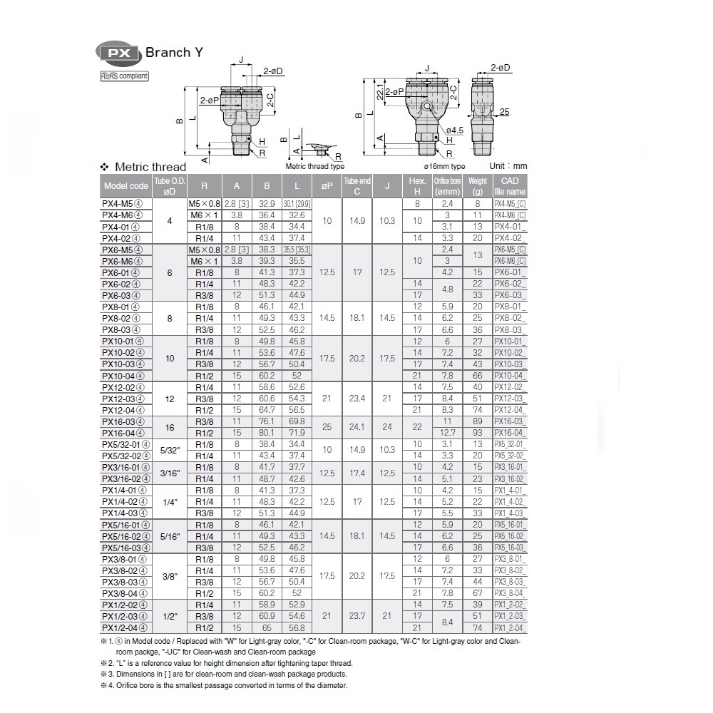 PX5/16-03 PISCO PLASTIC PUSH-IN FITTING<BR>5/16" TUBE X 3/8" BSPT MALE BRANCH "Y"