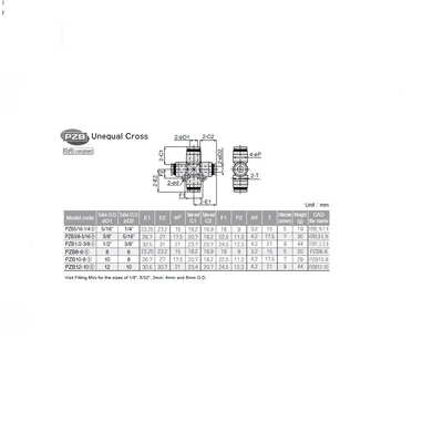 PZB12-10 PISCO PLASTIC PUSH-IN FITTING<BR>12MM TUBE(2) X 10MM TUBE(2) UNION CROSS