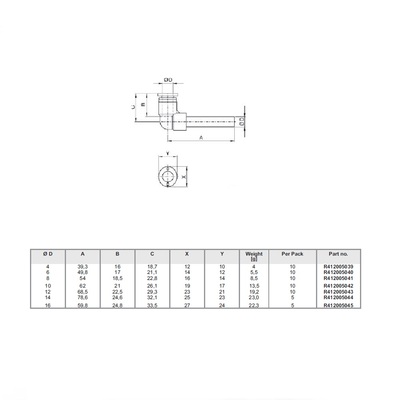 R412005040 NUMATICS/AVENTICS PLASTIC PUSH-IN FITTING<BR>6MM TUBE X 6MM LONG PLUG-IN ELBOW (OVAL)