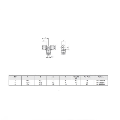 R412005428 NUMATICS/AVENTICS PLASTIC PUSH-IN FITTING<BR>6MM TUBE UNION TEE (OVAL)