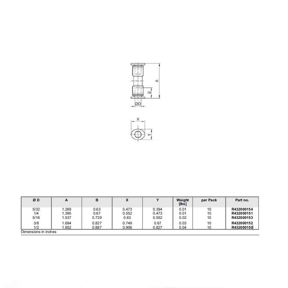 R432000152 NUMATICS/AVENTICS PLASTIC PUSH-IN FITTING<BR>3/8" TUBE UNION (OVAL)