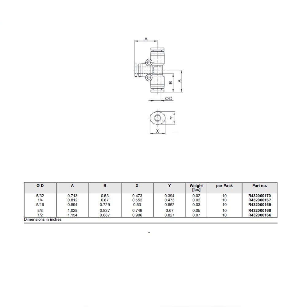 R432000170 NUMATICS/AVENTICS PLASTIC PUSH-IN FITTING<BR>5/32" TUBE UNION TEE (OVAL)