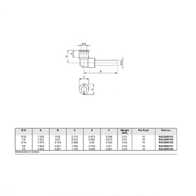 R432000191 NUMATICS/AVENTICS PLASTIC PUSH-IN FITTING<BR>3/8" TUBE X 3/8" PLUG-IN ELBOW (OVAL)