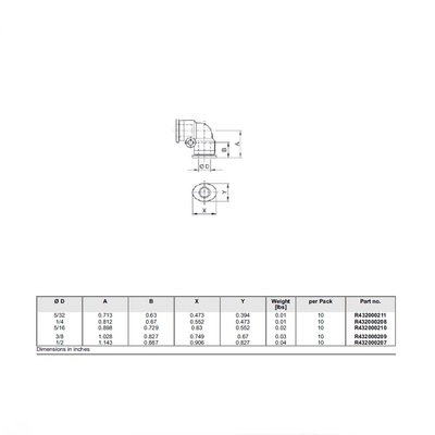 R432000211 NUMATICS/AVENTICS PLASTIC PUSH-IN FITTING<BR>5/32" TUBE UNION ELBOW (OVAL)