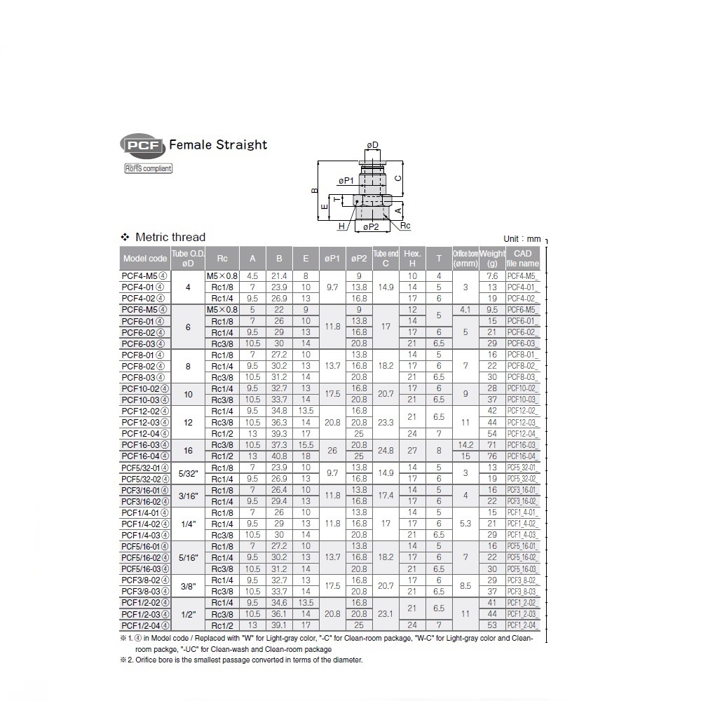 PCF3/8-02 PISCO PLASTIC PUSH-IN FITTING<BR>3/8" TUBE X 1/4" BSPT FEMALE