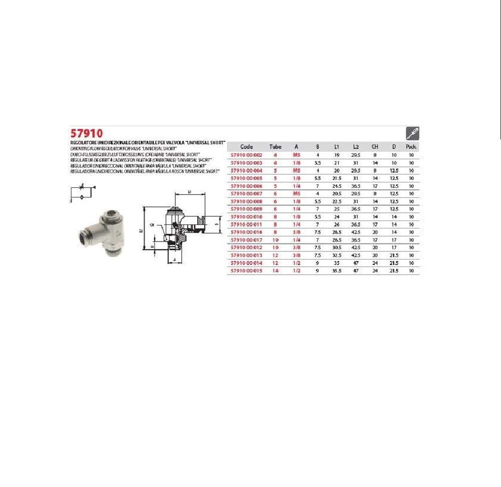 57910-6-1/8 AIGNEP NP BRASS FLOW CONTROL<BR>6MM TUBE X 1/8" UNIV MALE METER IN, SCREW ADJ