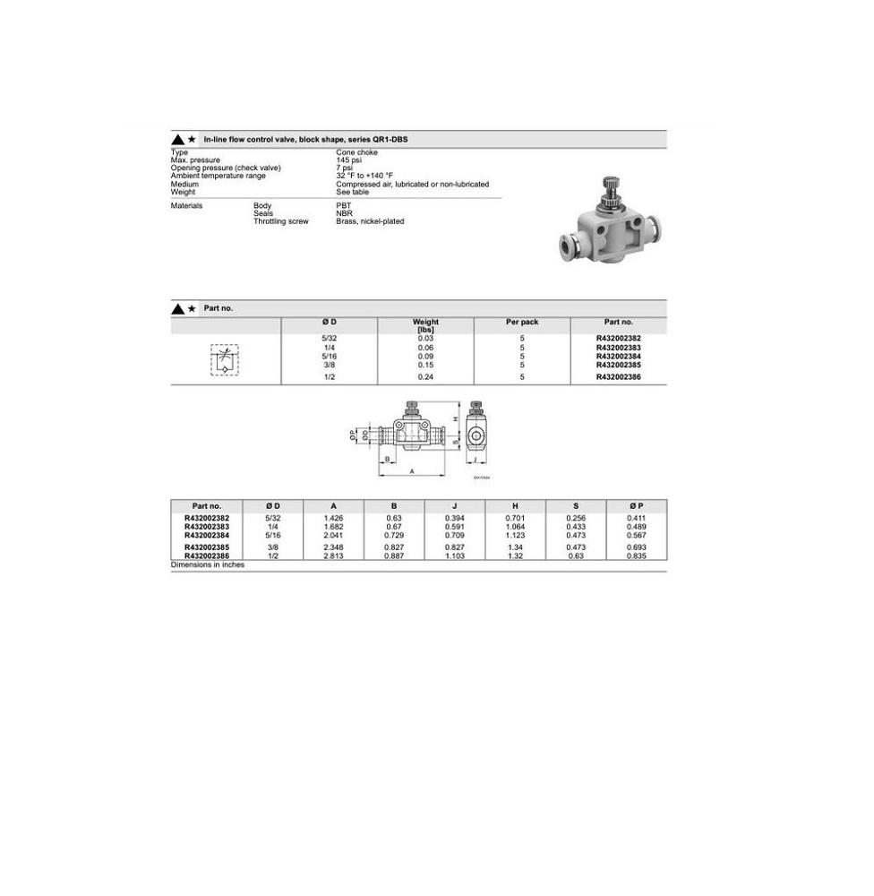 R432002386 NUMATICS/AVENTICS PLASTIC FLOW CONTROL<BR>1/2" TUBE INLINE, KNOB ADJ (OVAL)