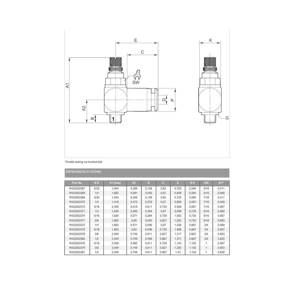 R432002372 NUMATICS/AVENTICS PLASTIC FLOW CONTROL<BR>1/4" TUBE X 3/8" UNIV MALE METER OUT, KNOB ADJ (OVAL)