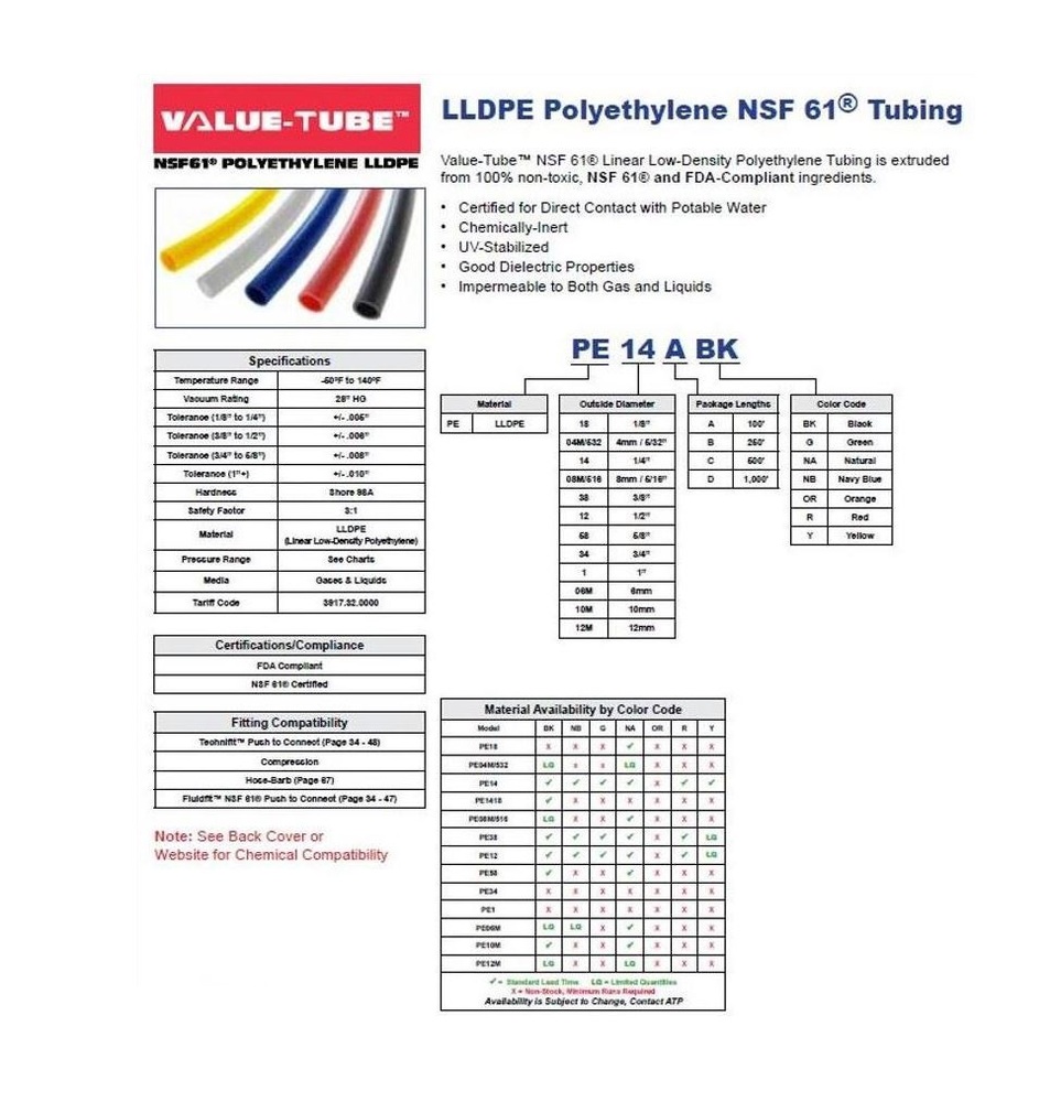 PE12ANB ATP TUBING<BR>PE 1/2" X 3/8" 100' BLUE