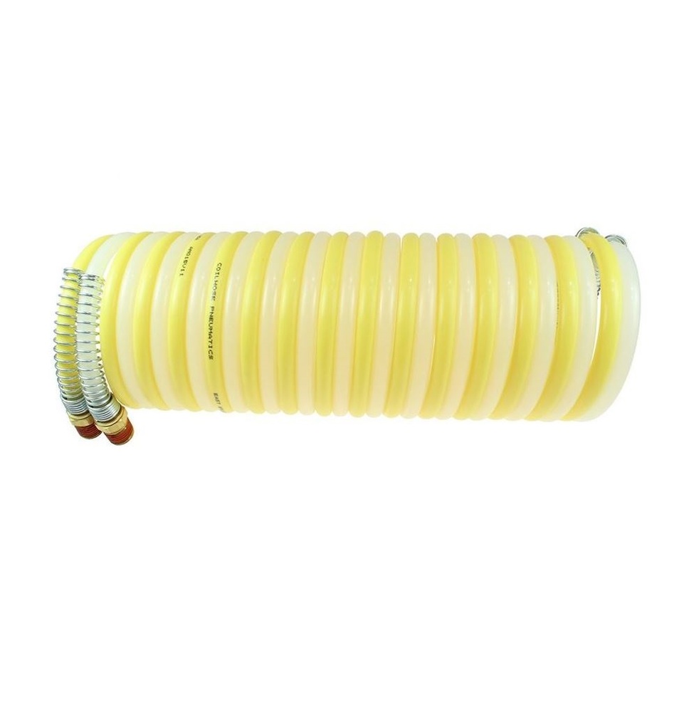 N38Y-N38N-25B COILHOSE COIL<BR>NYLON 2 TUBES 3/8" ID 16' WL YELLOW/NATURAL W/3/8" FITTINGS