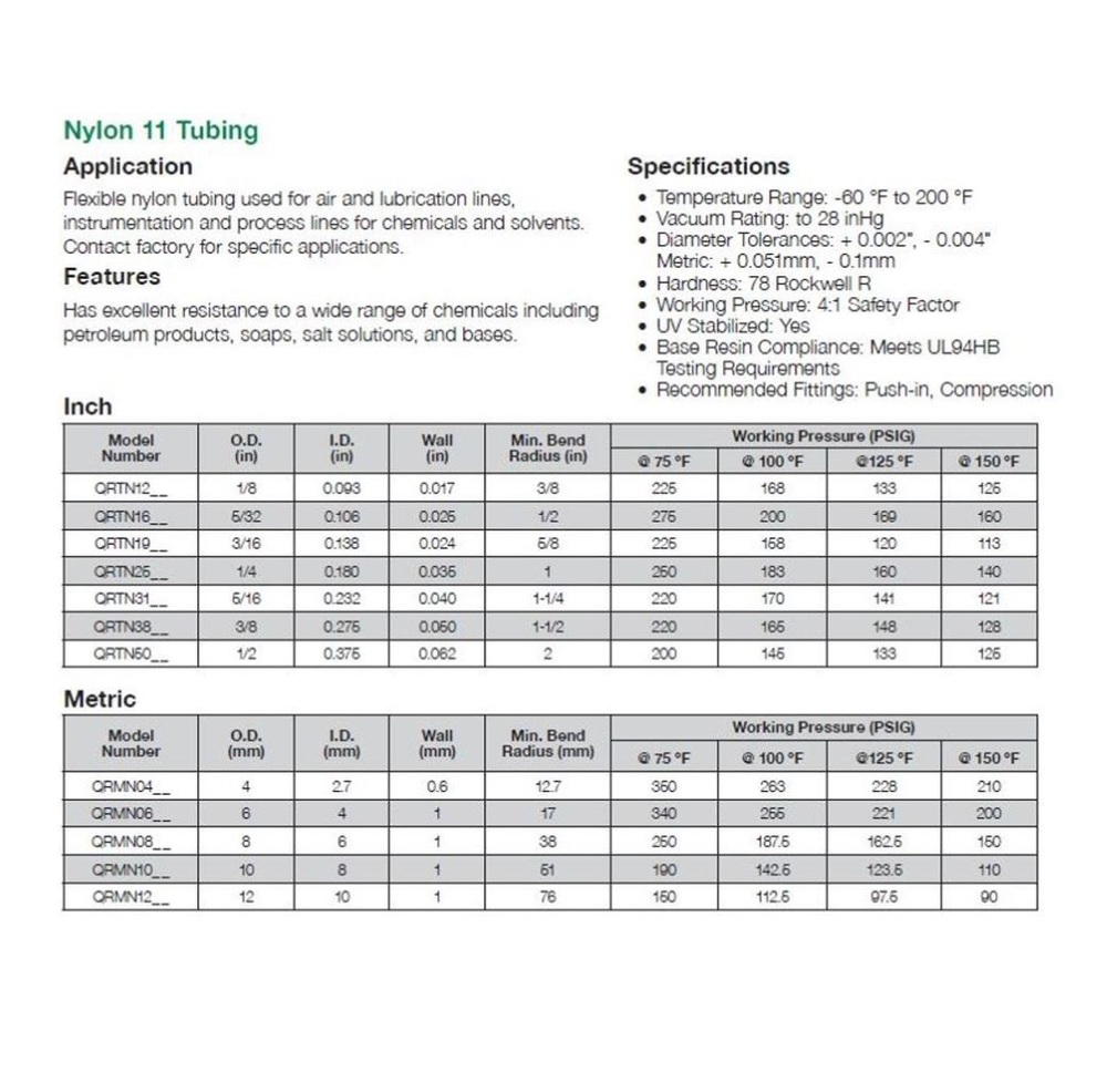 1J-206-10 FREELIN-WADE TUBING<BR>NYLON 3/8" X .275" 100' NATURAL