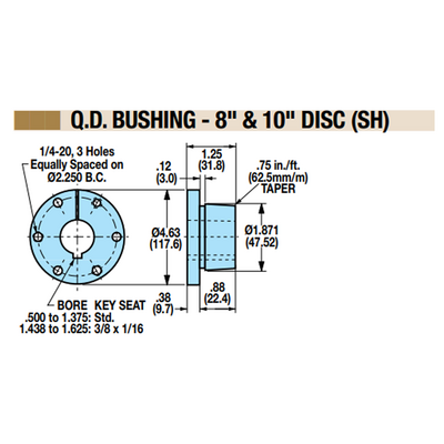 08011140 TOLOMATIC QUICK DISCONNECT BUSHING, USED WITH DISC DIAMETER 8" & 10", 1.563" BORE