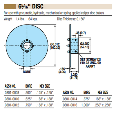 08010012 TOLOMATIC FIXED HUB DISC ASSEMBLY, 6 5/16" DISC DIAMETER, 0.75" BORE, 0.156" THICKNESS