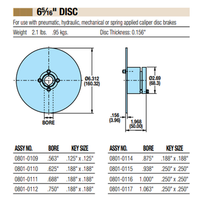 08010116 TOLOMATIC BRAKE FIXED HUB DISC WITH QUICK DISDISCONNECT, 6 5/16" DISC DIAMETER, 1" BORE, 0.156" THICKNESS