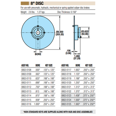 08020012 TOLOMATIC FIXED HUB DISC ASSEMBLY, 8" DISC DIAMETER, 0.75" BORE, 0.156" THICKNESS