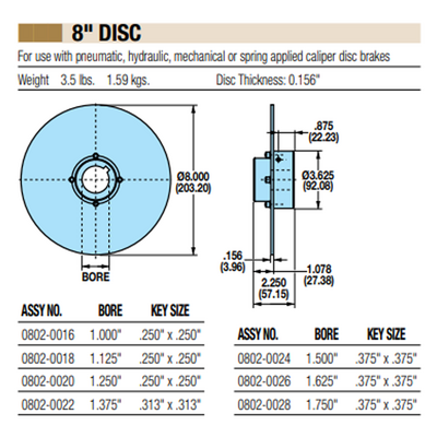 08020018 TOLOMATIC FIXED HUB DISC ASSEMBLY, 8" DISC DIAMETER, 1.125" BORE, 0.156" THICKNESS