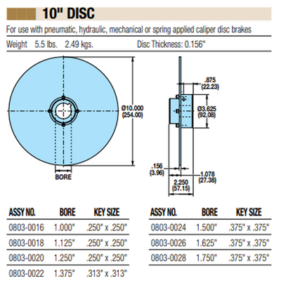 08030024 TOLOMATIC FIXED HUB DISC ASSEMBLY, 10" DISC DIAMETER, 1.5" BORE, 0.156" THICKNESS