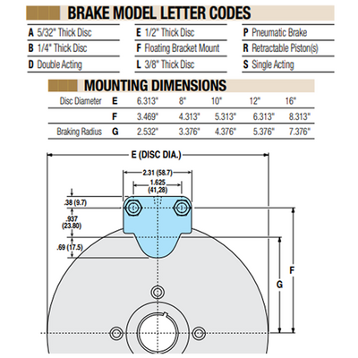 07080000 TOLOMATIC PNEUMATIC CALIPER BRAKE, DOUBLE ACTING, RETRACTABLE PISTON, FIXED MOUNT - FIXED DISC, 5/32" THICK, (P10DAR)