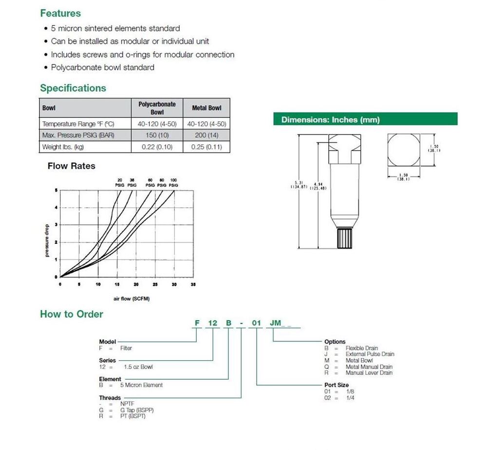 F12B-02 NUMATICS/AVENTICS PARTICULATE FILTER<BR>12 SERIES 1/4" NPT, 5MIC