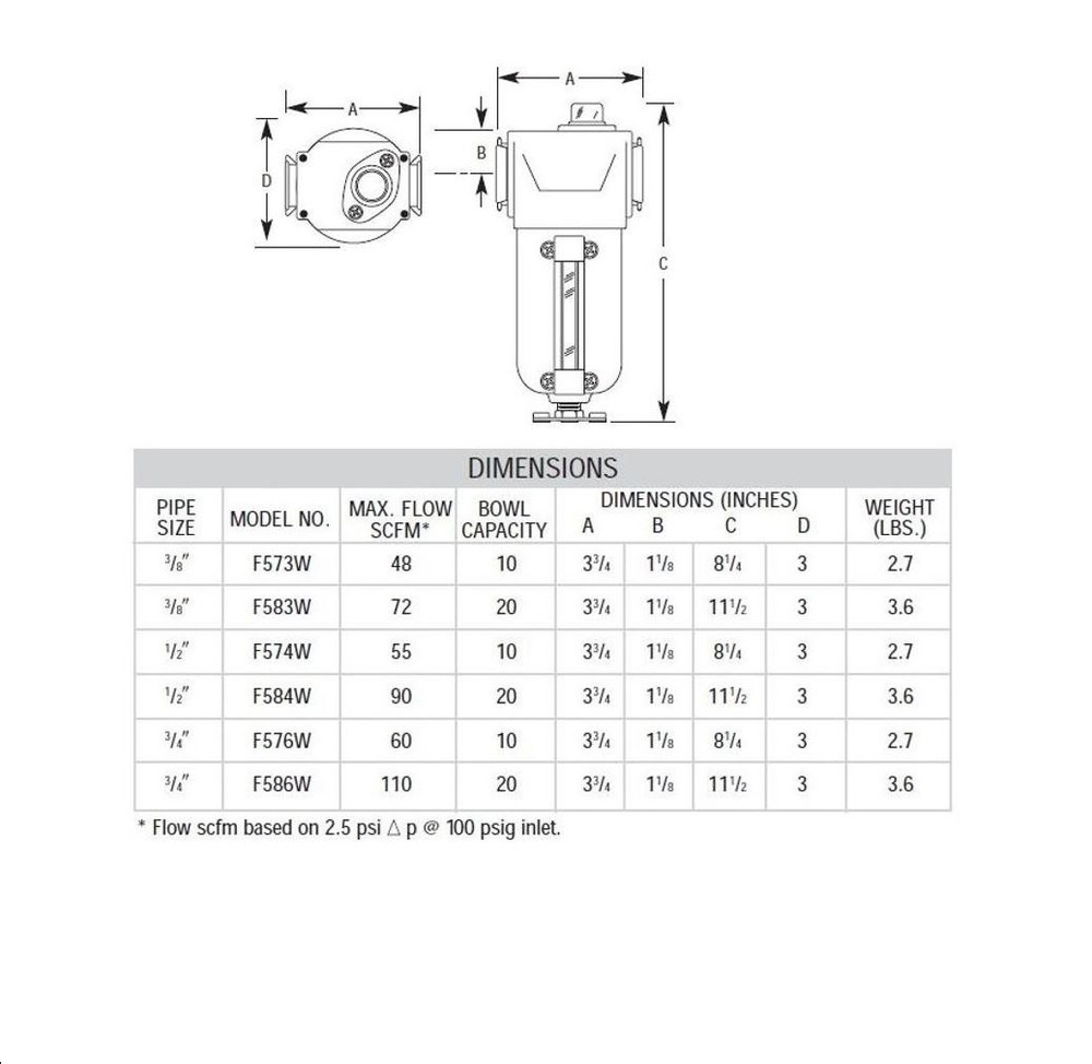 F578M ARROW MID FLOW COALESCING FILTER<BR>1" NPT, .03MIC, MB