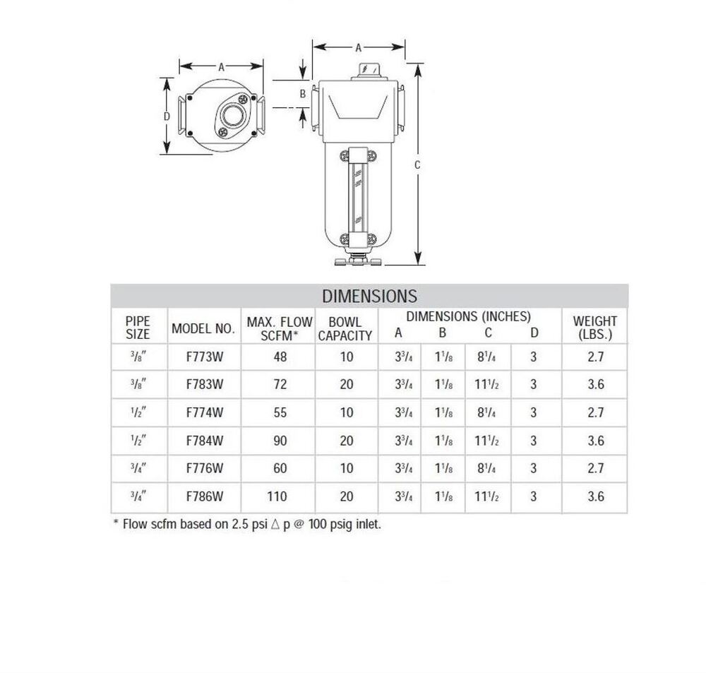 F786W ARROW MID FLOW COALESCING FILTER<BR>3/4" NPT, .03MIC, MB W/SG