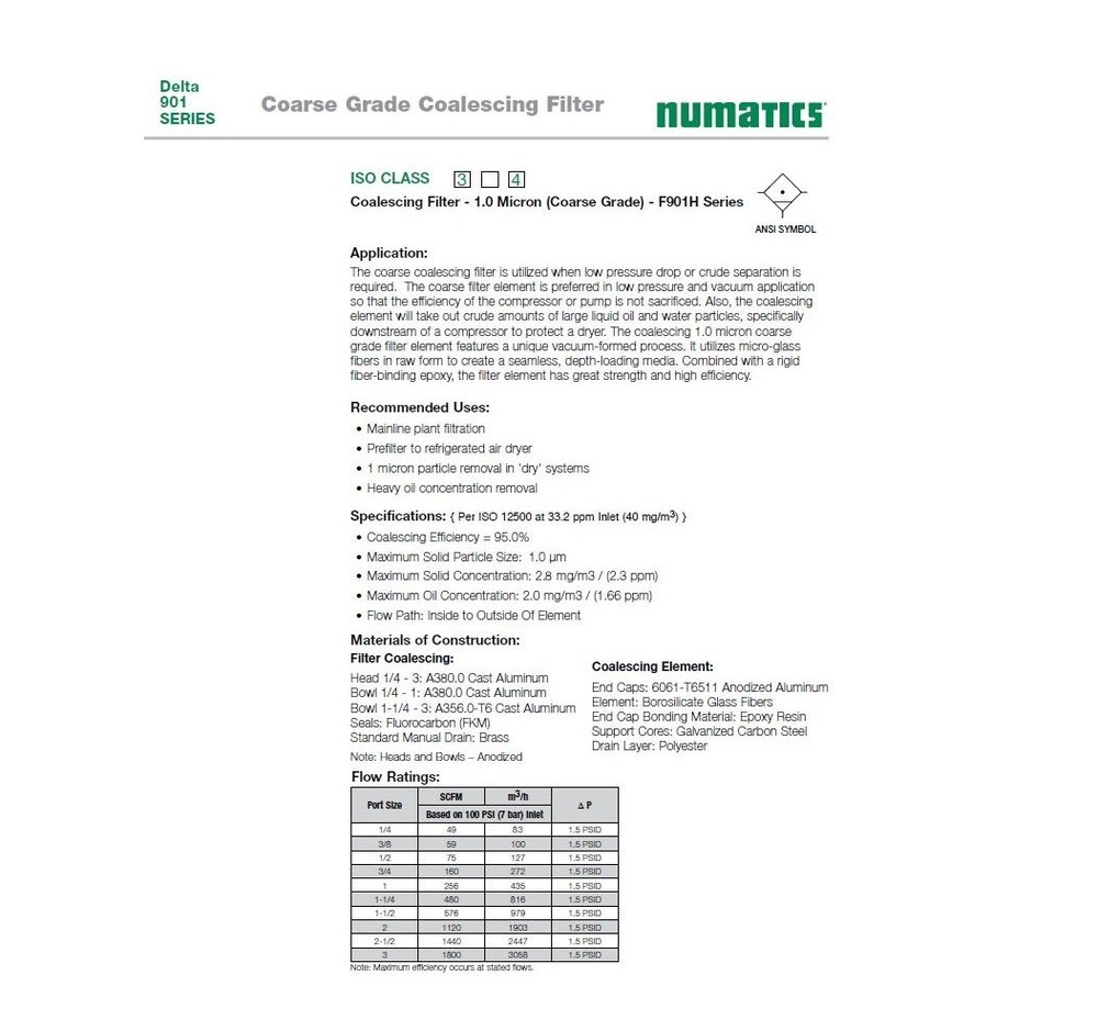 F901H-08AZ NUMATICS/AVENTICS COALESCING FILTER<BR>901 SERIES 1" NPT, 1MIC, AD