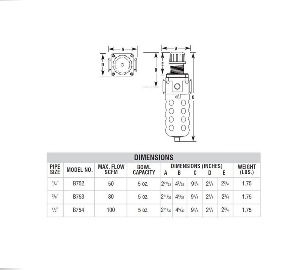 B753M ARROW FILTER/REGULATOR<BR>3/8" NPT, 40MIC, 200PSI, MB