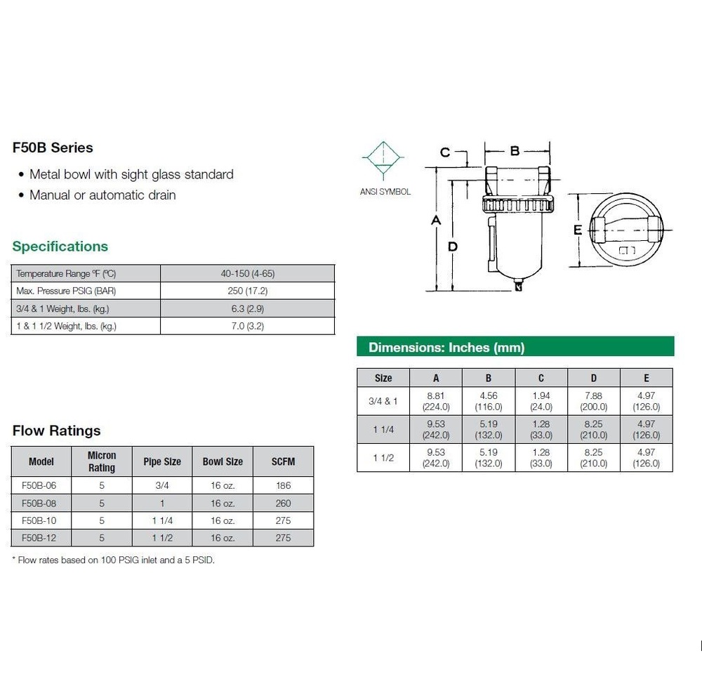 F50B-12 NUMATICS/AVENTICS HIGHFLOW FILTER<BR>50 SERIES 1 1/2" NPT, 5MIC