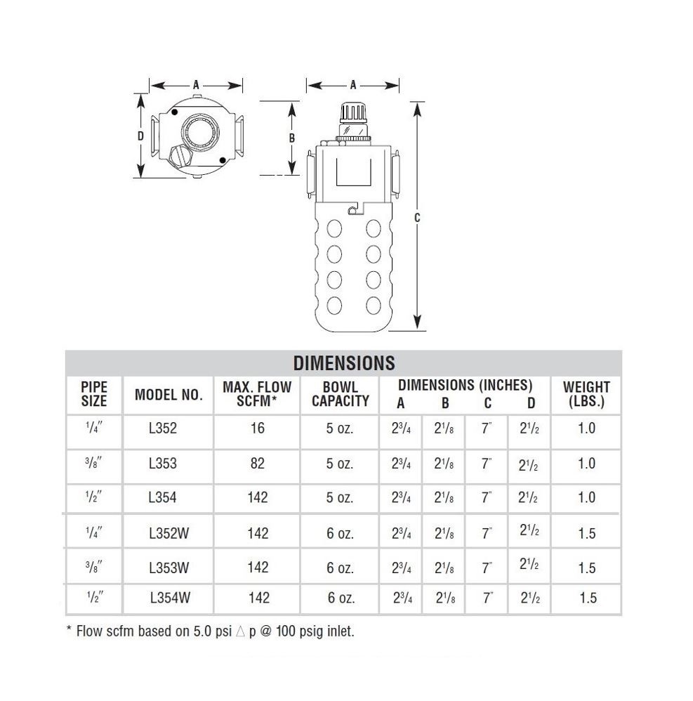 L353W ARROW LUBRICATOR<BR>3/8" NPT W/MET BWL-SG