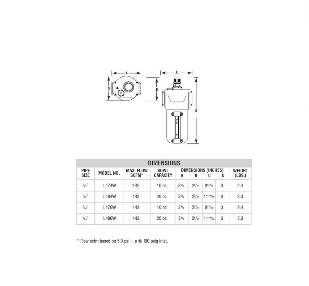 L486M ARROW MID FLOW ULTRA LUBRICATOR<BR>3/4" NPT W/MET BWL