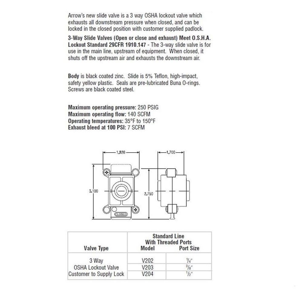 V202 ARROW SHUT-OFF VALVE<BR>3 WAY 1/4" NPT