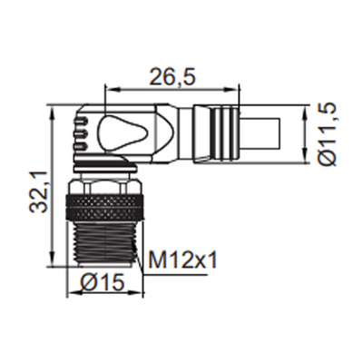 CB12.5-10.32 ELCO SINGLE ENDED MICRO CABLE, 5 PIN M12 MALE ELBOW PVC BLACK 22 AWG 10M