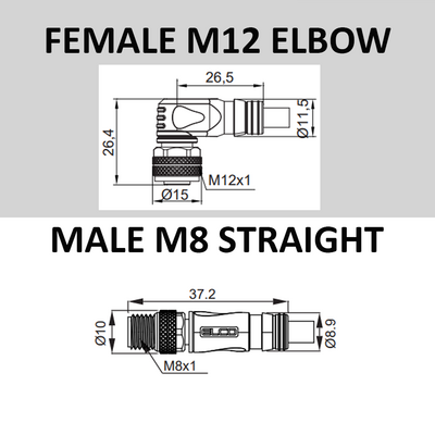 CBO12.4-2.22-C8.4/P ELCO DOUBLE ENDED PATCH CABLE 4 PIN M12 X M8 F/M ELB/STR 2M PUR BLACK 24 AWG