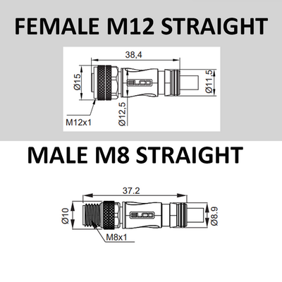 CO12.3-2.23-C8.3/P ELCO DOUBLE ENDED PATCH CABLE 3 PIN M12 X M8 F/M STRAIGHT 2M PUR YELLOW 24 AWG