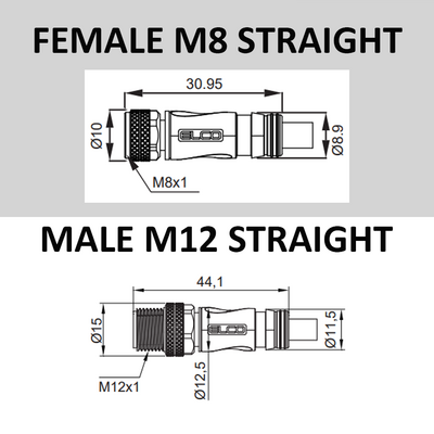 ECS-2CO8.3-5.23/5.23/P ELCO Y-SPLITTER STRAIGHT M12 MALE 4 PINS X (2) STRAIGHT M8 FEMALE 3 PINS, 5 METER YELLOW PUR, 24 AWG