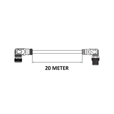 CBO12.4-20.32-CB12.4/P ELCO DOUBLE ENDED PATCH CABLE, 4 PIN M12 F/M ELBOW 20M PUR BLACK 22 AWG